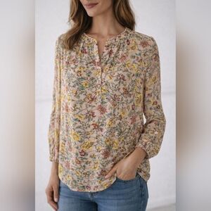 LOFT Floral Blouse with Pink and Yellow Accents